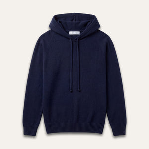 KAMPOS cashmere hoodie in dark navy, full front view