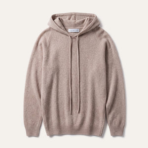 KAMPOS cashmere hoodie in warm sand, full front view