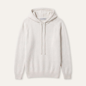 KAMPOS cashmere hoodie in refined white, full front view