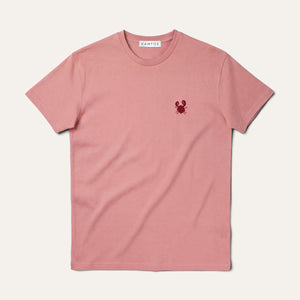 KAMPOS Craby T-shirt in dusty rose with burgundy crab motif, full front view