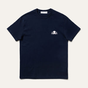 KAMPOS Octopus T-shirt in navy with pale octopus motif, full front view