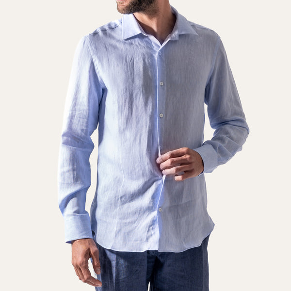 Camicia Classica in Lino Azzurro