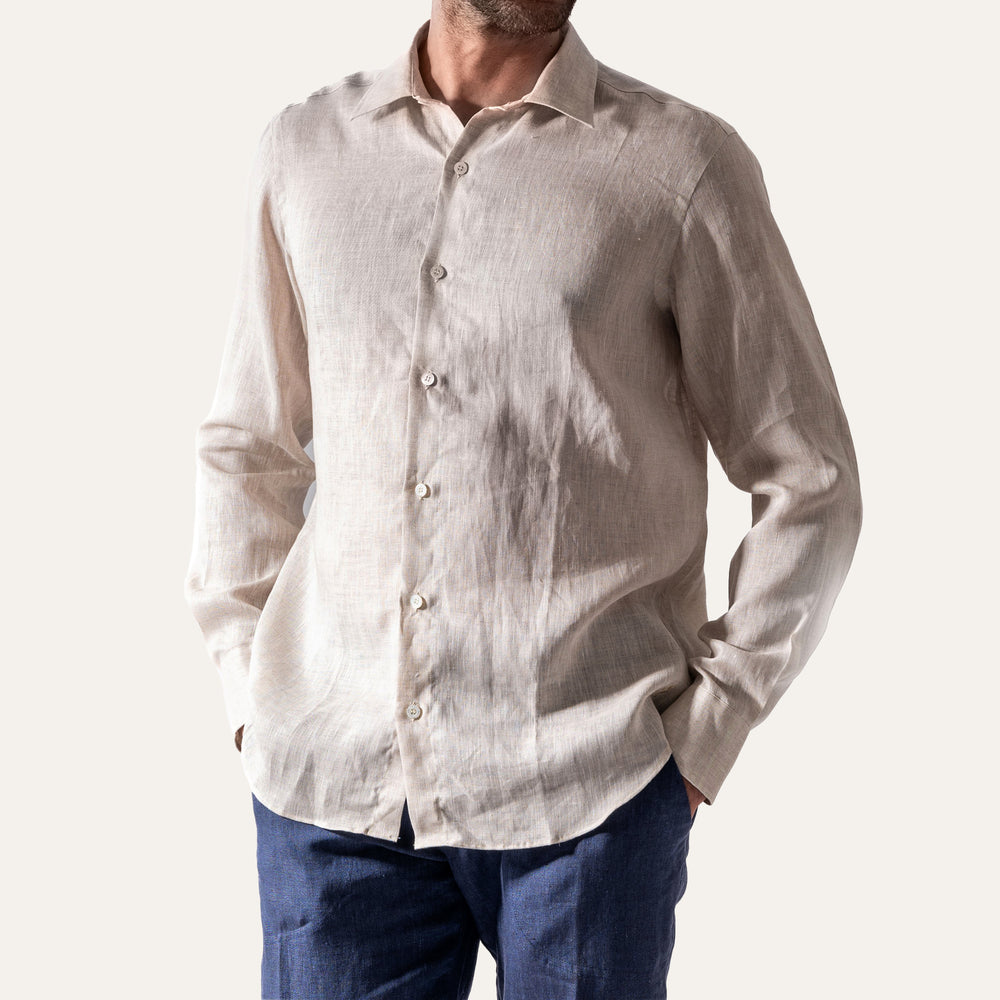 Classic Linen Shirt Sand - Shirt_Man - KAMPOS