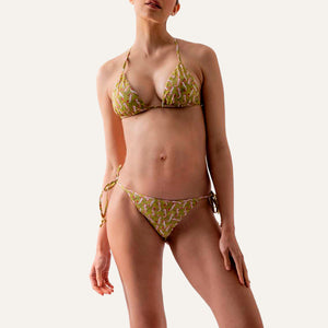 Seitlich gebundener Bikini „Seepferdchen Limette“.