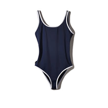 Laden Sie das Bild in den Galerie-Viewer, Badeanzug mit Schwimmer-Stil Navy (White)
