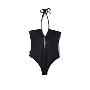 Deep Cutout One Piece Black