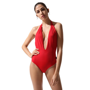 Plunge Swimsuit Red Coral - Onepieceswimsuit_Woman - KAMPOS